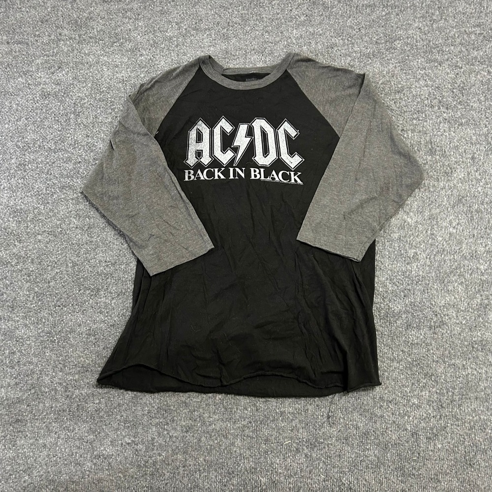American Classics T-Shirt Mens Large Black Grey AC/DC Back In Black Raglan Band - Picture 2 of 8